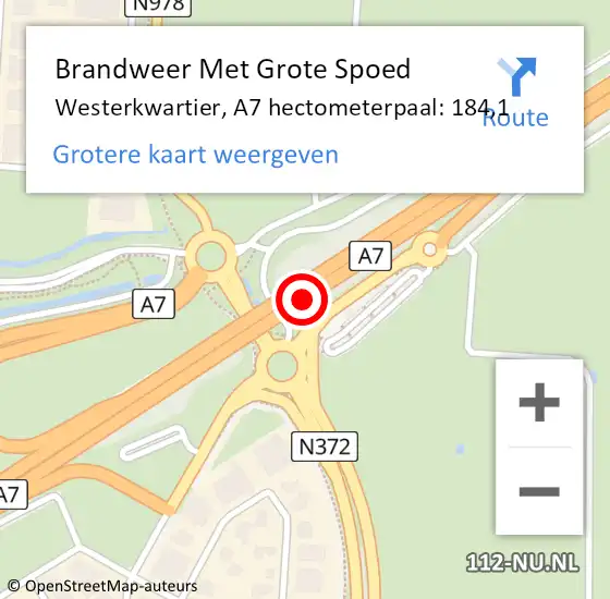 Locatie op kaart van de 112 melding: Brandweer Met Grote Spoed Naar Westerkwartier, A7 hectometerpaal: 184,1 op 27 maart 2024 01:43