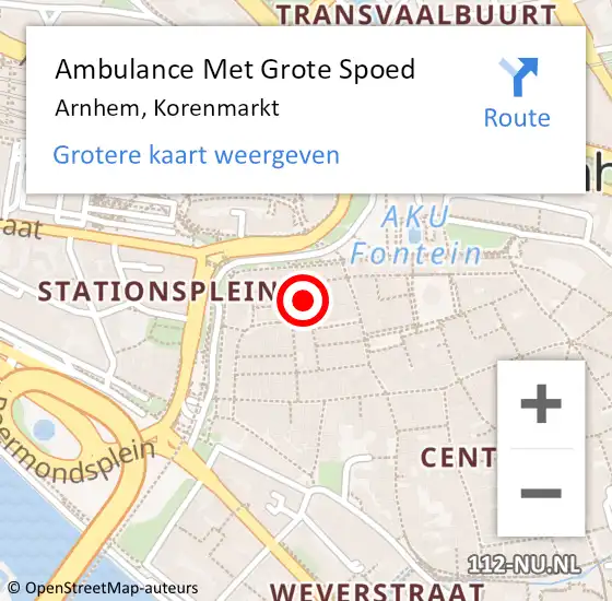 Locatie op kaart van de 112 melding: Ambulance Met Grote Spoed Naar Arnhem, Korenmarkt op 27 maart 2024 02:15