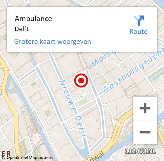 Locatie op kaart van de 112 melding: Ambulance Delft op 27 maart 2024 04:31