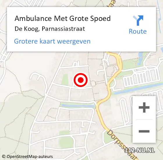 Locatie op kaart van de 112 melding: Ambulance Met Grote Spoed Naar De Koog, Parnassiastraat op 27 maart 2024 05:41