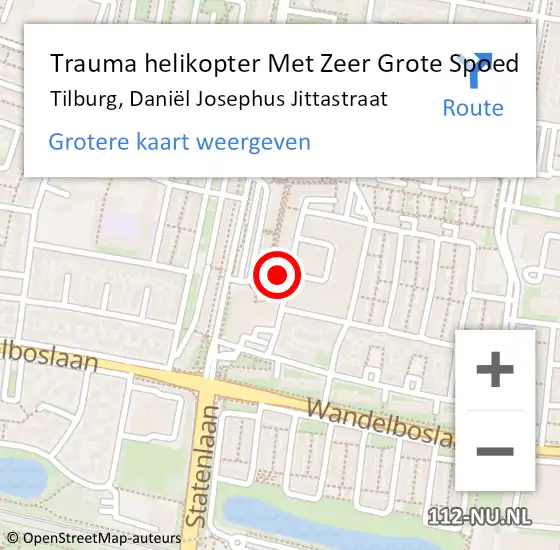 Locatie op kaart van de 112 melding: Trauma helikopter Met Zeer Grote Spoed Naar Tilburg, Daniël Josephus Jittastraat op 27 maart 2024 07:00