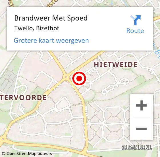 Locatie op kaart van de 112 melding: Brandweer Met Spoed Naar Twello, Bizethof op 27 maart 2024 07:28