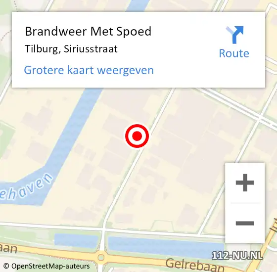 Locatie op kaart van de 112 melding: Brandweer Met Spoed Naar Tilburg, Siriusstraat op 27 maart 2024 07:29