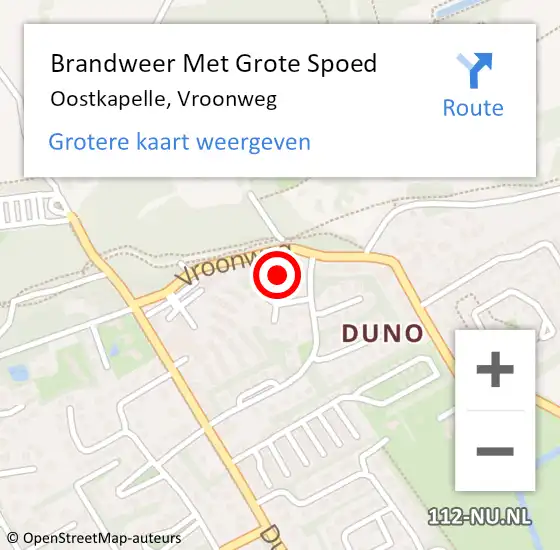 Locatie op kaart van de 112 melding: Brandweer Met Grote Spoed Naar Oostkapelle, Vroonweg op 27 maart 2024 08:02