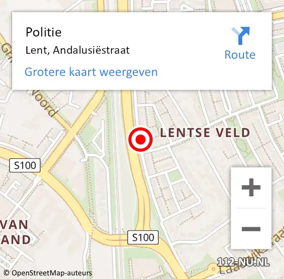 Locatie op kaart van de 112 melding: Politie Lent, Andalusiëstraat op 27 maart 2024 08:16
