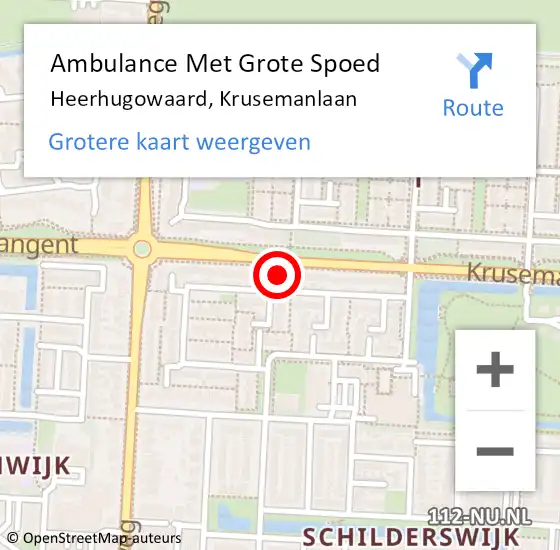 Locatie op kaart van de 112 melding: Ambulance Met Grote Spoed Naar Heerhugowaard, Krusemanlaan op 27 maart 2024 08:23