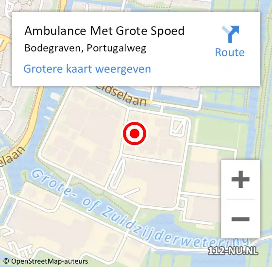 Locatie op kaart van de 112 melding: Ambulance Met Grote Spoed Naar Bodegraven, Portugalweg op 27 maart 2024 08:34