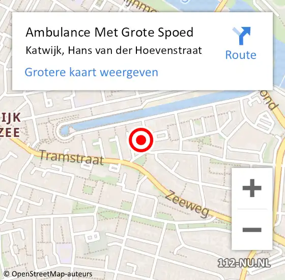 Locatie op kaart van de 112 melding: Ambulance Met Grote Spoed Naar Katwijk, Hans van der Hoevenstraat op 27 maart 2024 08:46