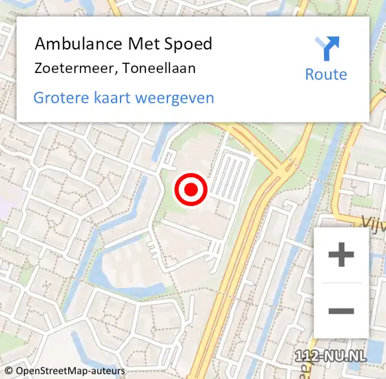 Locatie op kaart van de 112 melding: Ambulance Met Spoed Naar Zoetermeer, Toneellaan op 27 maart 2024 08:57
