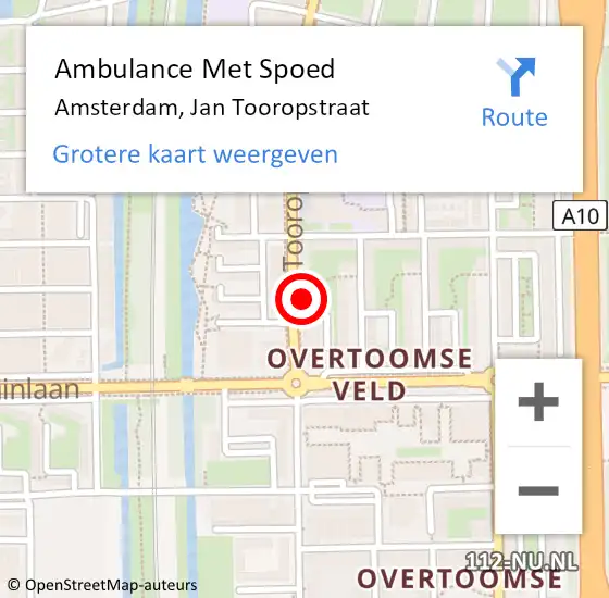 Locatie op kaart van de 112 melding: Ambulance Met Spoed Naar Amsterdam, Jan Tooropstraat op 27 maart 2024 09:25