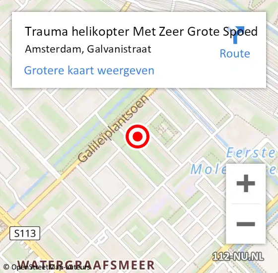 Locatie op kaart van de 112 melding: Trauma helikopter Met Zeer Grote Spoed Naar Amsterdam, Galvanistraat op 27 maart 2024 09:55