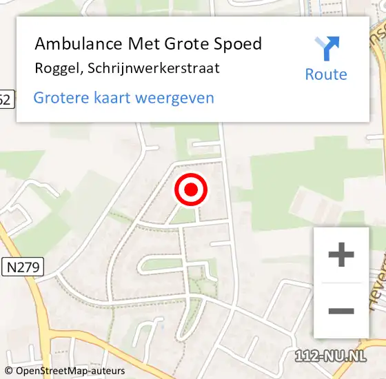 Locatie op kaart van de 112 melding: Ambulance Met Grote Spoed Naar Roggel, Schrijnwerkerstraat op 27 maart 2024 10:06