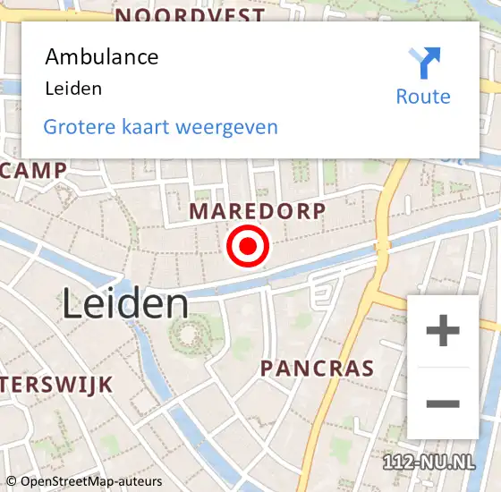 Locatie op kaart van de 112 melding: Ambulance Leiden op 27 maart 2024 10:16