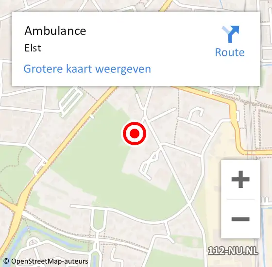 Locatie op kaart van de 112 melding: Ambulance Elst op 27 maart 2024 10:28