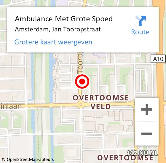 Locatie op kaart van de 112 melding: Ambulance Met Grote Spoed Naar Amsterdam, Jan Tooropstraat op 27 maart 2024 11:01