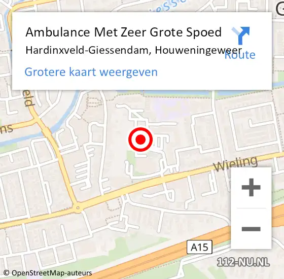Locatie op kaart van de 112 melding: Ambulance Met Zeer Grote Spoed Naar Hardinxveld-Giessendam, Houweningeweer op 27 maart 2024 11:03