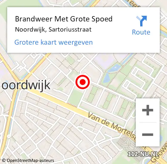 Locatie op kaart van de 112 melding: Brandweer Met Grote Spoed Naar Noordwijk, Sartoriusstraat op 27 maart 2024 11:27