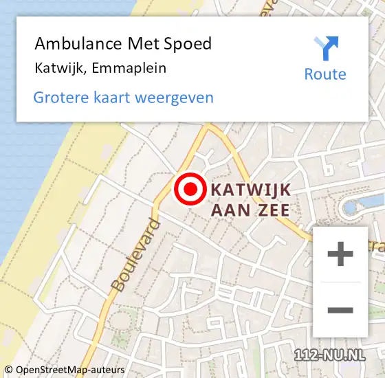 Locatie op kaart van de 112 melding: Ambulance Met Spoed Naar Katwijk, Emmaplein op 27 maart 2024 11:48