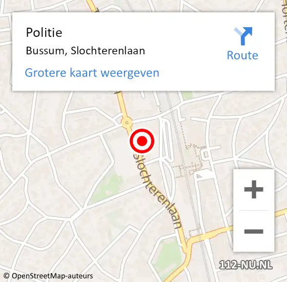 Locatie op kaart van de 112 melding: Politie Bussum, Slochterenlaan op 27 maart 2024 12:00