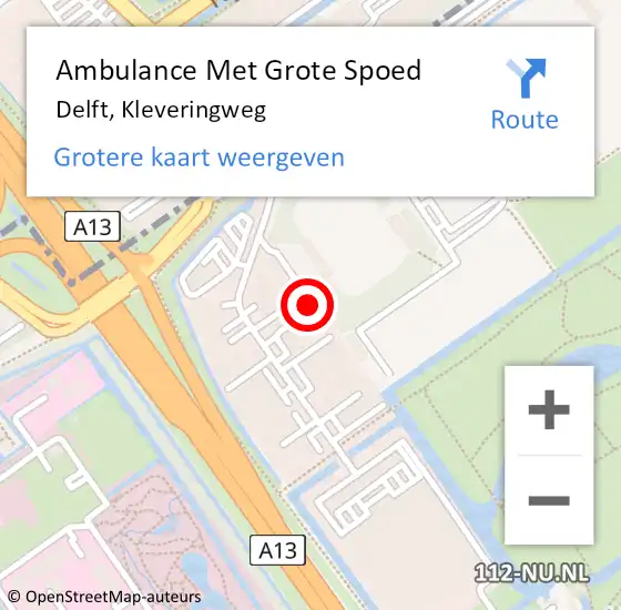 Locatie op kaart van de 112 melding: Ambulance Met Grote Spoed Naar Delft, Kleveringweg op 27 maart 2024 12:02