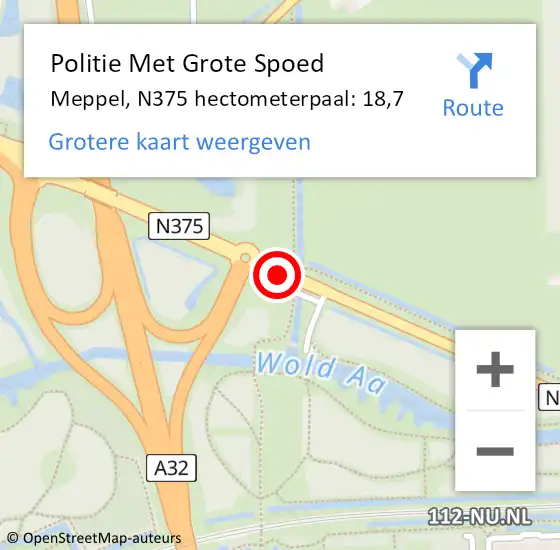 Locatie op kaart van de 112 melding: Politie Met Grote Spoed Naar Meppel, N375 hectometerpaal: 18,7 op 27 maart 2024 12:19