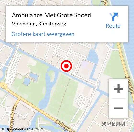 Locatie op kaart van de 112 melding: Ambulance Met Grote Spoed Naar Volendam, Kimsterweg op 27 maart 2024 12:21