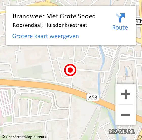 Locatie op kaart van de 112 melding: Brandweer Met Grote Spoed Naar Roosendaal, Hulsdonksestraat op 27 maart 2024 12:26