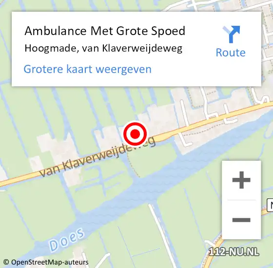 Locatie op kaart van de 112 melding: Ambulance Met Grote Spoed Naar Hoogmade, van Klaverweijdeweg op 27 maart 2024 12:29