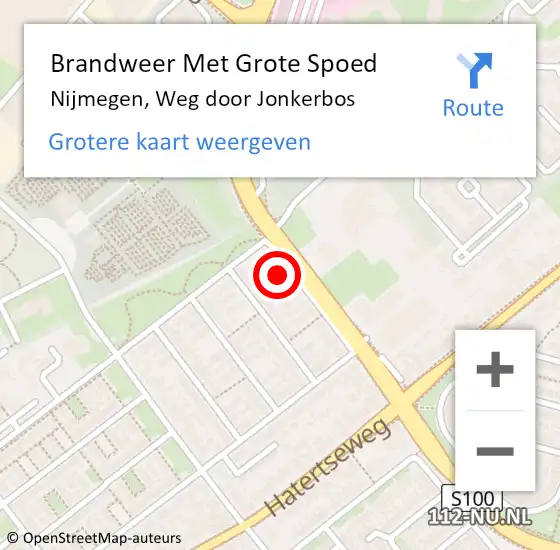 Locatie op kaart van de 112 melding: Brandweer Met Grote Spoed Naar Nijmegen, Weg door Jonkerbos op 27 maart 2024 12:43