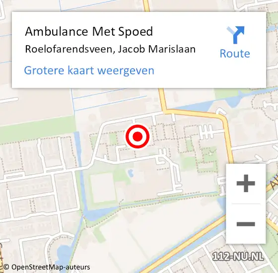 Locatie op kaart van de 112 melding: Ambulance Met Spoed Naar Roelofarendsveen, Jacob Marislaan op 27 maart 2024 12:48