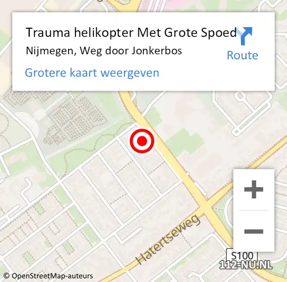 Locatie op kaart van de 112 melding: Trauma helikopter Met Grote Spoed Naar Nijmegen, Weg door Jonkerbos op 27 maart 2024 12:54
