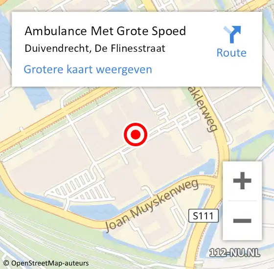 Locatie op kaart van de 112 melding: Ambulance Met Grote Spoed Naar Duivendrecht, De Flinesstraat op 27 maart 2024 12:56