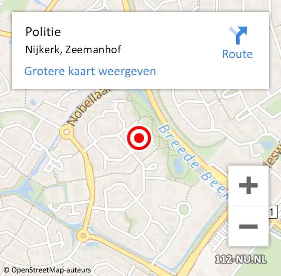 Locatie op kaart van de 112 melding: Politie Nijkerk, Zeemanhof op 27 maart 2024 13:17
