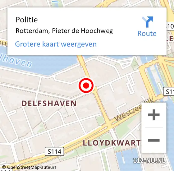 Locatie op kaart van de 112 melding: Politie Rotterdam, Pieter de Hoochweg op 27 maart 2024 13:18