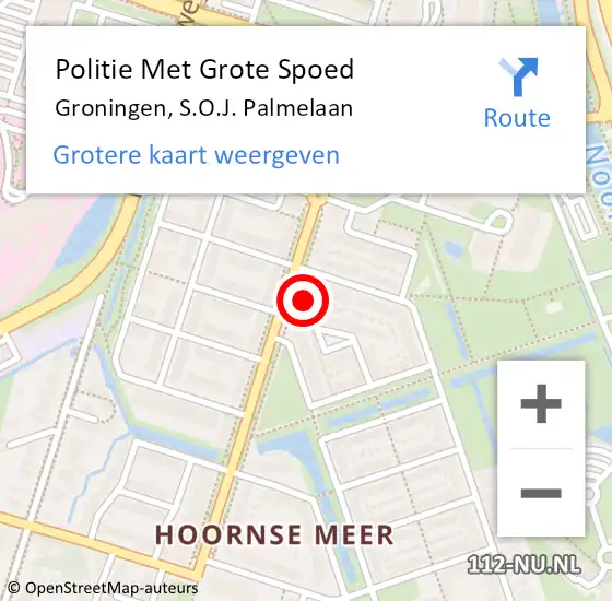 Locatie op kaart van de 112 melding: Politie Met Grote Spoed Naar Groningen, S.O.J. Palmelaan op 27 maart 2024 13:22