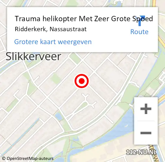Locatie op kaart van de 112 melding: Trauma helikopter Met Zeer Grote Spoed Naar Ridderkerk, Nassaustraat op 27 maart 2024 13:23
