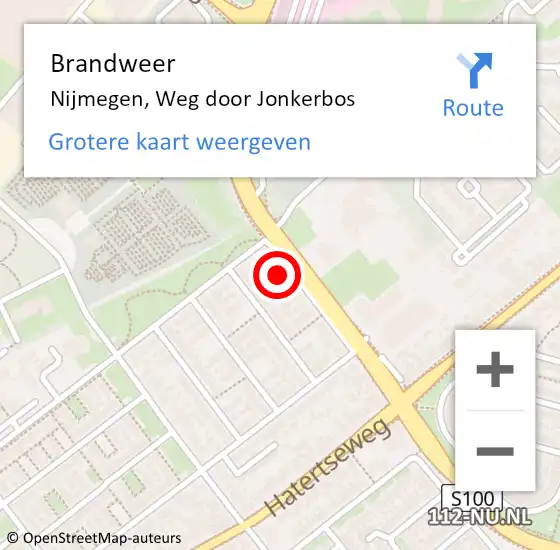 Locatie op kaart van de 112 melding: Brandweer Nijmegen, Weg door Jonkerbos op 27 maart 2024 13:24