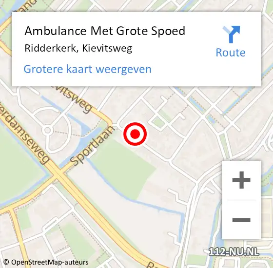 Locatie op kaart van de 112 melding: Ambulance Met Grote Spoed Naar Ridderkerk, Kievitsweg op 27 maart 2024 13:46