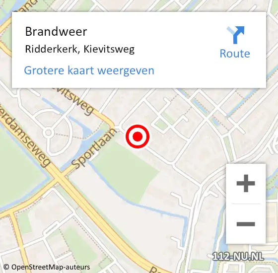 Locatie op kaart van de 112 melding: Brandweer Ridderkerk, Kievitsweg op 27 maart 2024 13:46