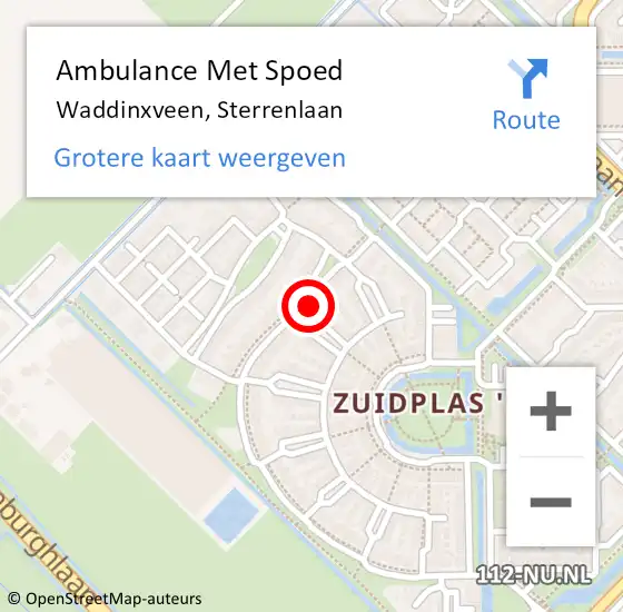 Locatie op kaart van de 112 melding: Ambulance Met Spoed Naar Waddinxveen, Sterrenlaan op 27 maart 2024 14:09