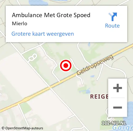 Locatie op kaart van de 112 melding: Ambulance Met Grote Spoed Naar Mierlo op 27 maart 2024 14:11