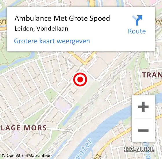 Locatie op kaart van de 112 melding: Ambulance Met Grote Spoed Naar Leiden, Vondellaan op 27 maart 2024 14:15