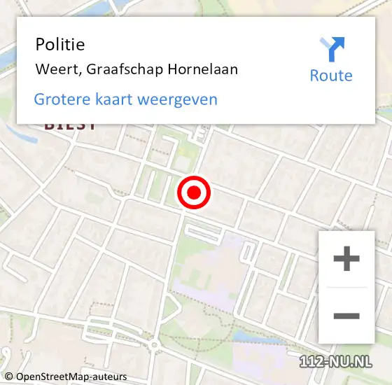 Locatie op kaart van de 112 melding: Politie Weert, Graafschap Hornelaan op 27 maart 2024 14:37