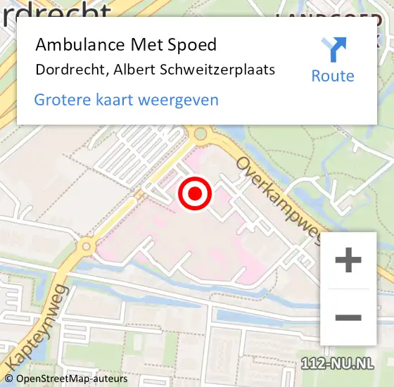 Locatie op kaart van de 112 melding: Ambulance Met Spoed Naar Dordrecht, Albert Schweitzerplaats op 27 maart 2024 14:42