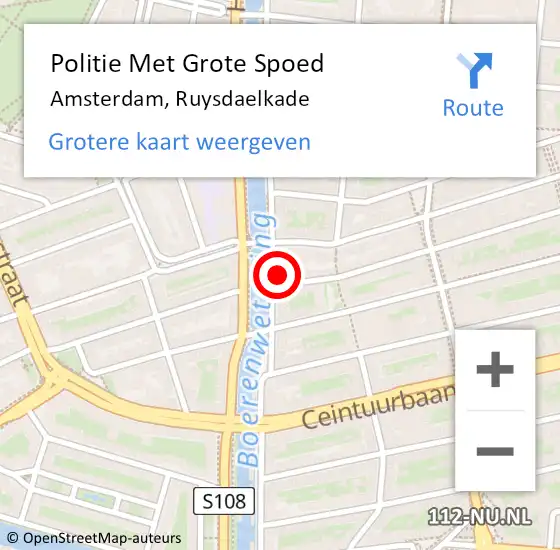 Locatie op kaart van de 112 melding: Politie Met Grote Spoed Naar Amsterdam, Ruysdaelkade op 27 maart 2024 15:20