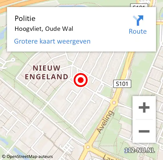 Locatie op kaart van de 112 melding: Politie Hoogvliet, Oude Wal op 27 maart 2024 15:25