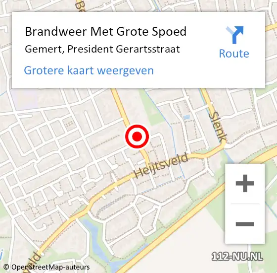 Locatie op kaart van de 112 melding: Brandweer Met Grote Spoed Naar Gemert, President Gerartsstraat op 27 maart 2024 15:30