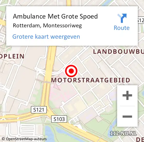 Locatie op kaart van de 112 melding: Ambulance Met Grote Spoed Naar Rotterdam, Montessoriweg op 27 maart 2024 15:52