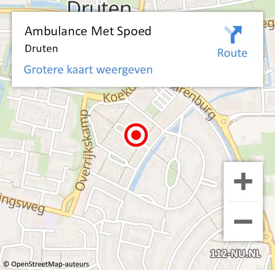 Locatie op kaart van de 112 melding: Ambulance Met Spoed Naar Druten op 27 maart 2024 16:06