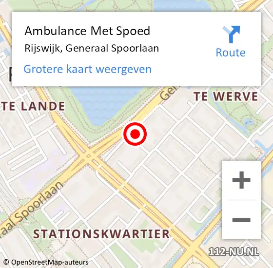 Locatie op kaart van de 112 melding: Ambulance Met Spoed Naar Rijswijk, Generaal Spoorlaan op 27 maart 2024 16:11